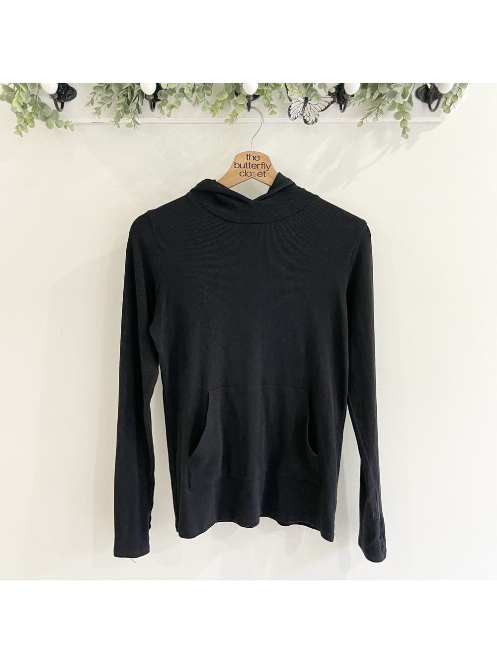 Commando Black Soft Ribbed lightweight Stretchy Sweatshirt Size M 12-5206